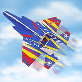 Colorful toy airplane against a blue sky background