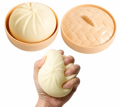 Dumpling Squishy Stress Ball with Mini Steamer – Cream Color – Fidget Toy for Kids & Adults