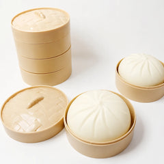 Dumpling Squishy Stress Ball with Mini Steamer – Cream Color – Fidget Toy for Kids & Adults