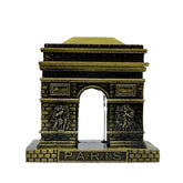 Bronze-colored model of the Arc de Triomphe with 'PARIS' at the base on a white background