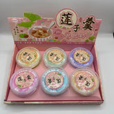 Set of six small containers with lids in a pink display box, featuring Chinese text and illustrations.