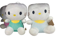 Two plush toys resembling a cat with a yellow bow tie on a white background