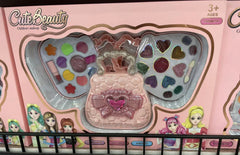 Children's makeup set with a pink purse and colorful items in a 'Cute Beauty' box.