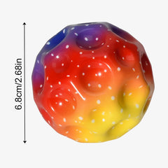 Colorful geometric shape with white dots and measurements on a white background