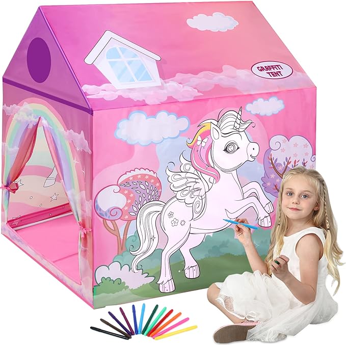 Unicorn Tent for Girls, Washable DIY Graffiti Tent with Color Pen – Toy ...