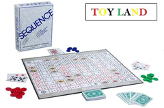 Sequence board game set with cards and pieces on a white background, featuring 'Toy Land' branding.