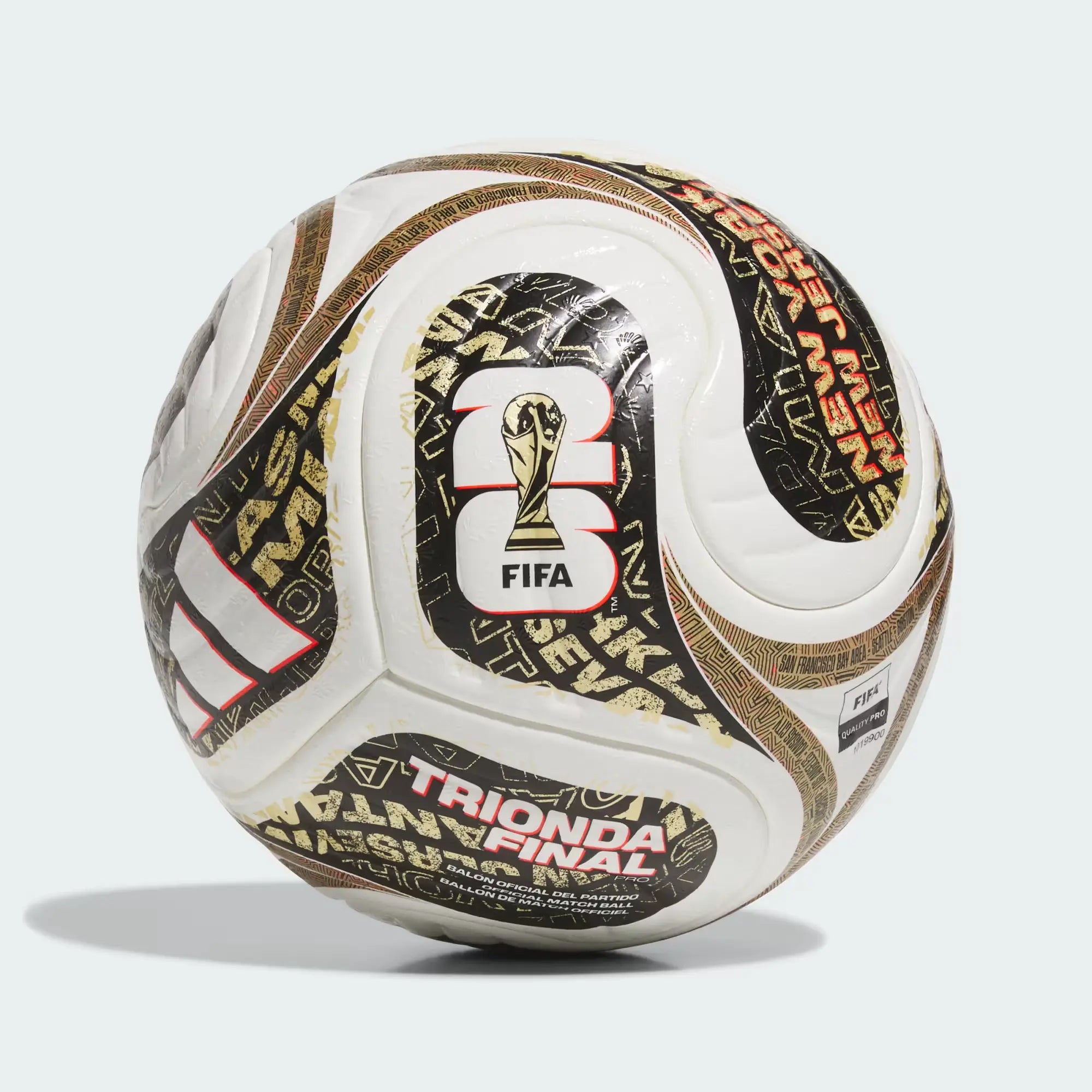 Soccer ball with FIFA logo and branding on a white background
