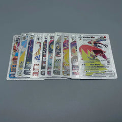 Set of trading cards on a gray background