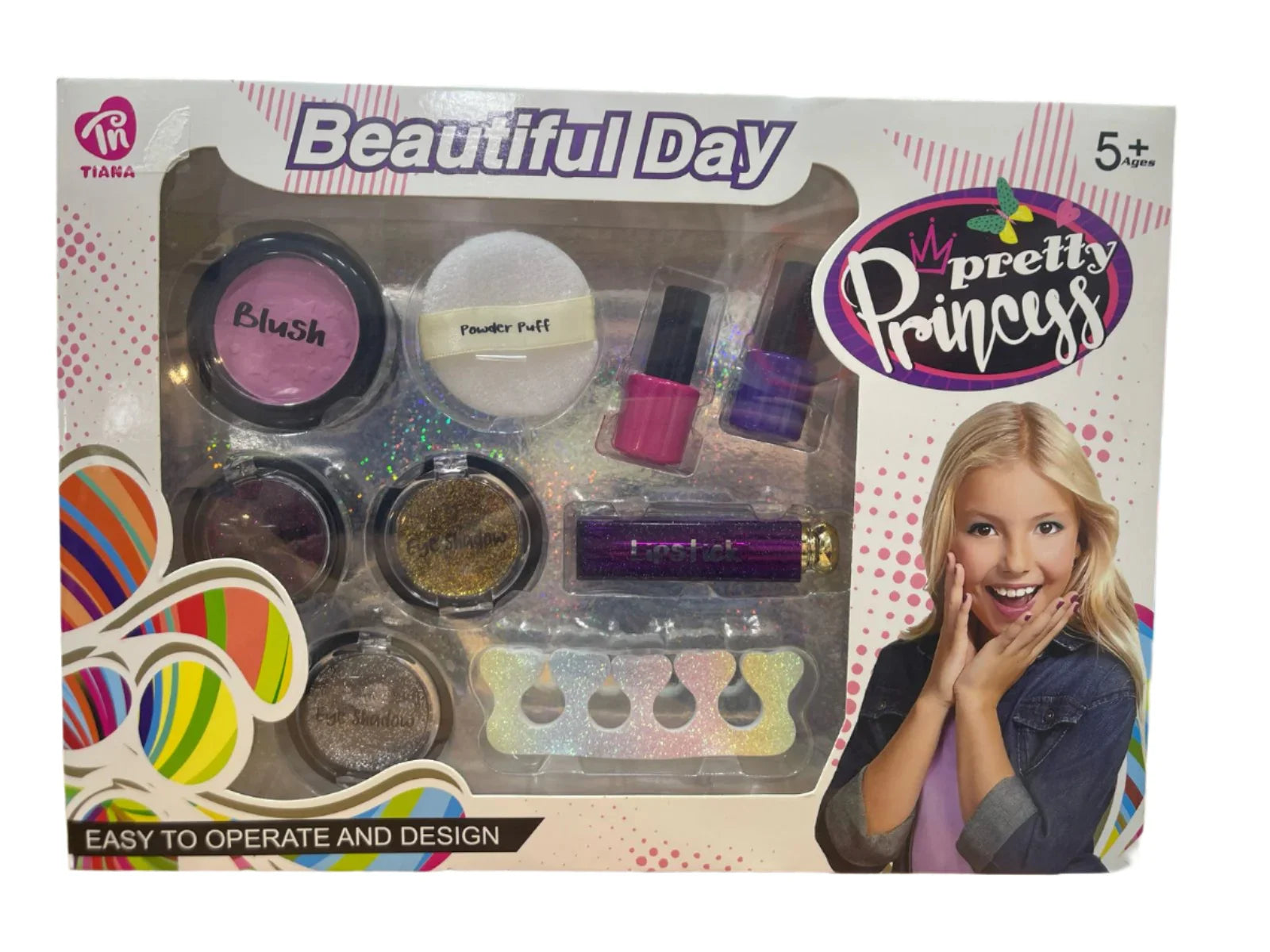Toy makeup set packaging with 'Pretty Princess' branding on a white background