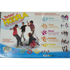 Box of Twister Hoopla game with colorful text and images of people playing.